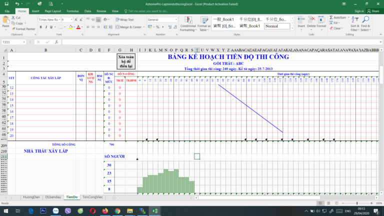 Phần mềm lập tiến độ thi công AzhomePro trên Excel