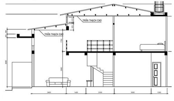 Bản vẽ mẫu nhà cấp 4 có gác lửng 4x12 mái thái