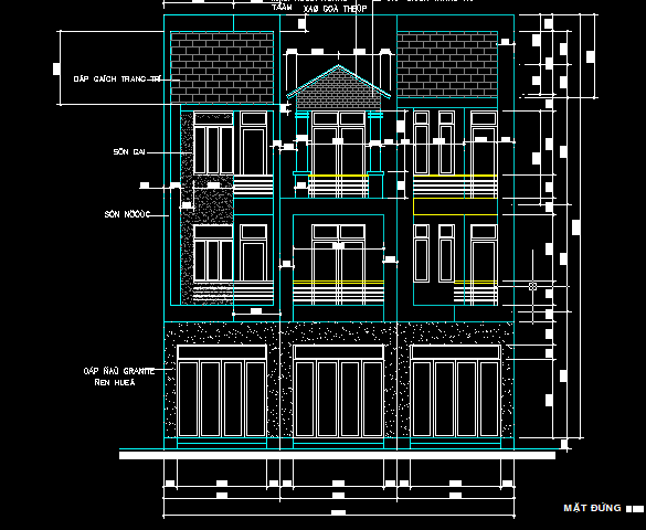 File Cad – Nhà biệt thự 3 tầng 10.5×13.5m