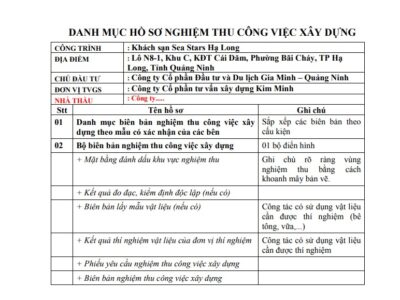 Biểu mẫu hồ sơ quản lý chất lượng công trình