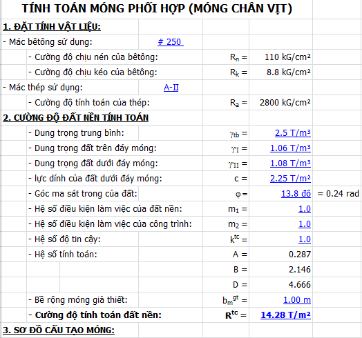 Tính toán móng chân vịt (móng phối hợp)