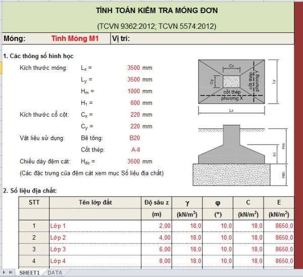 Tính toán và kiểm tra móng đơn