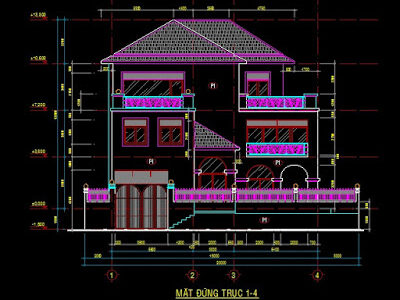 Bản vẽ kiến trúc biệt thự 3 tầng