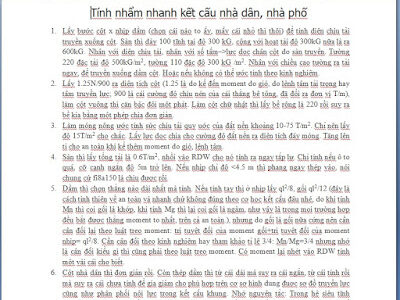 Tính nhẩm nhanh kết cấu nhà dân, nhà phố