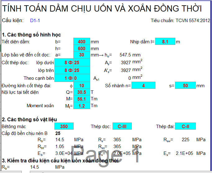 TÍNH TOÁN DẦM CHỊU UỐN VÀ XOẮN ĐỒNG THỜI