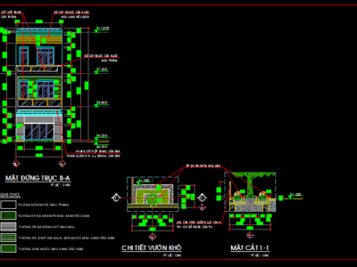 Bản vẽ autocad kiến trúc nhà 5x20m 2 tầng lệch