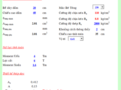 Bảng excel tính dầm xoắn