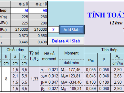 [Bảng tính] File Excel bảng tính cốt thép Dầm Sàn theo TCVN 5574-2012