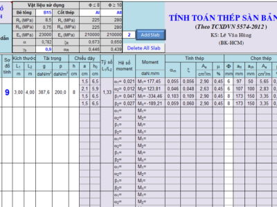 Bảng tính thép sàn theo TCXDVN 5574-2012