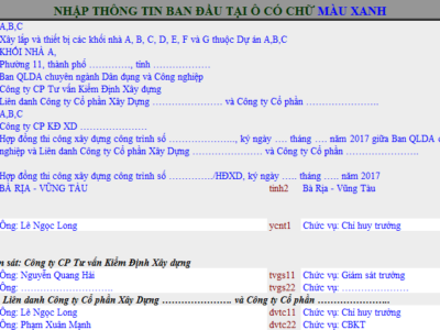 TẠO VÀ QUẢN LÝ BIÊN BẢN NGHIỆM THU CÔNG VIỆC XÂY DỰNG TỰ ĐỘNG BẰNG EXCEL