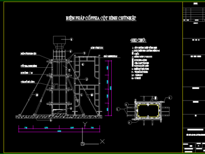 Bản vẽ biện pháp thi công cột thi công coppha cột hình chữ nhất