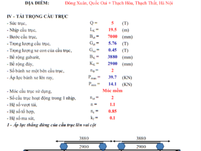 EXCEL TÍNH TOÁN TẢI TRỌNG CẦU TRỤC NHÀ CÔNG NGHIỆP