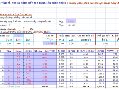 BẢNG TÍNH TẢI TRỌNG ĐỘNG ĐẤT TÁC DỤNG LÊN CÔNG TRÌNH (PP phân tích tĩnh lực ngang tương đương)