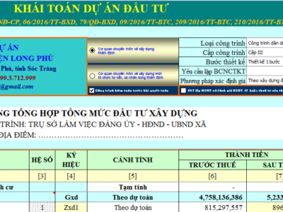 [Excel] FILE EXCEL KHÁI TOÁN DỰ ÁN CÔNG TRÌNH 2017