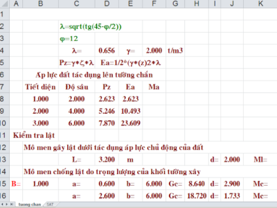 EXCEL TÍNH TƯỜNG CHẮN