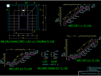 Mẫu bản vẽ kết cấu cầu thang các loại