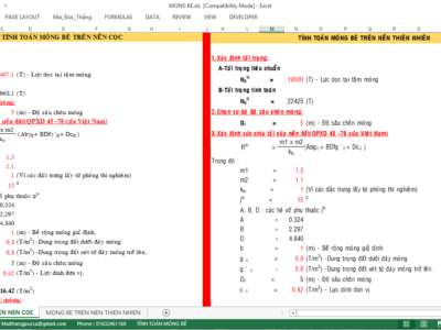 BẢNG TÍNH MÓNG BÈ