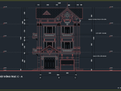 KIẾN TRÚC NHÀ 3 TẦNG TÂN CỔ ĐIỂN 8×13.5