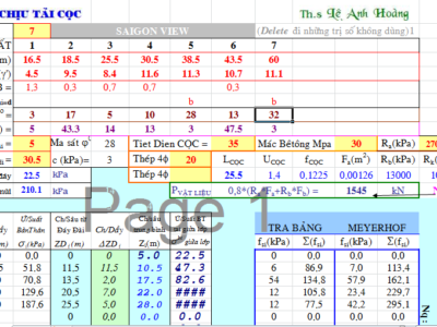 [EXCEL] Bảng tính sức chịu tải của cọc