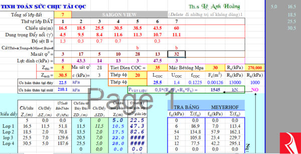 [EXCEL] Bảng tính sức chịu tải của cọc