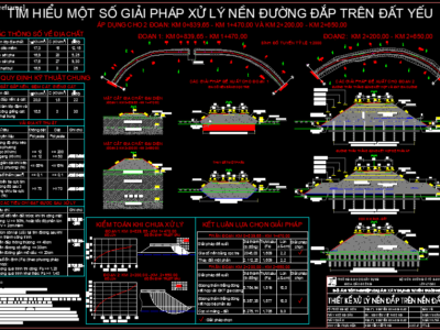 Bản vẽ autocad giải pháp nền xử lý nền đường đắp đất yếu